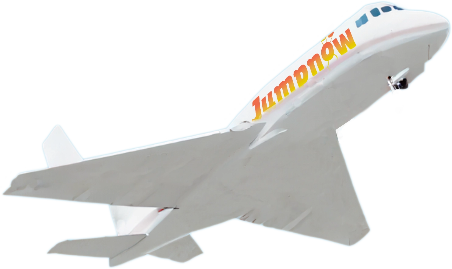 Avion de saut en parachute blanc avec logo JumpNow en vol, prêt pour les aventures de parachutisme